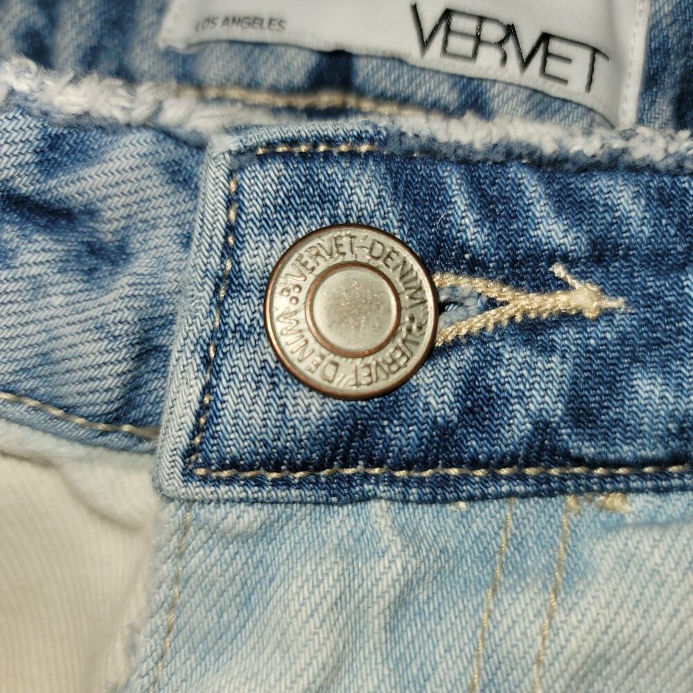 VERVET LA Two-Tone Distressed Denim Shorts Raw Hem Grunge Streetwear Size Small - Picture 3 of 9